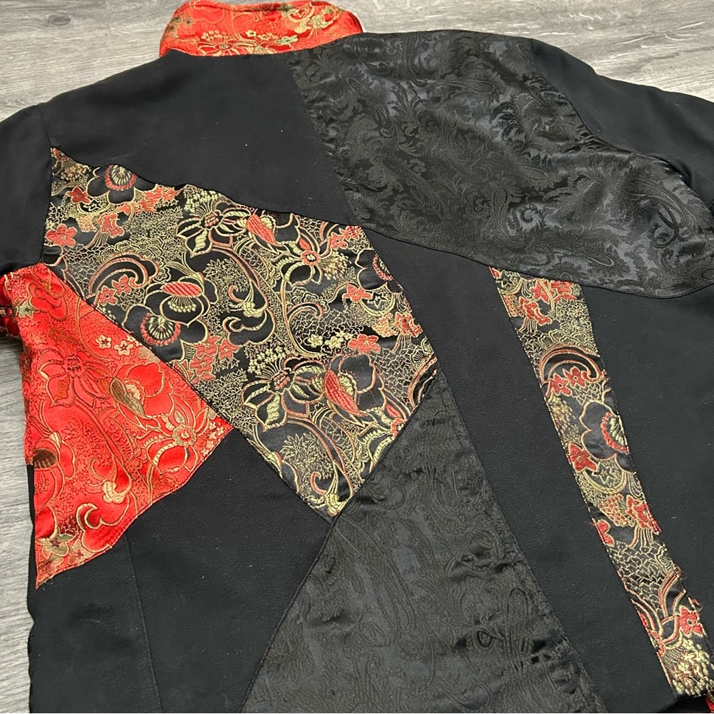 Vtg Chicos Asian Patchwork Jacket Red Brocade Man… - image 13